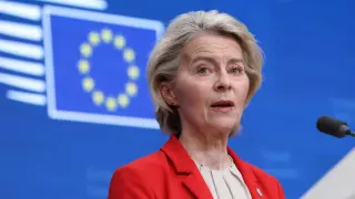 The president of the European Commission, Ursula von der Leyen, during the press conference this Friday in Brussels